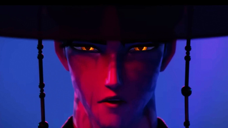 Jinu of the Saja Boys is seen in closeup in KPop Demon Hunters