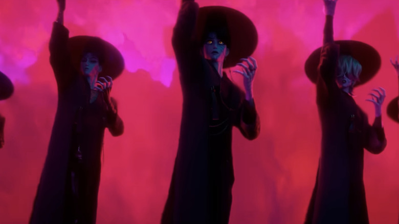 The Saja Boys perform against a red background in KPop Demon Hunters