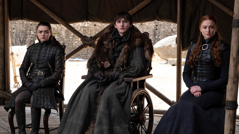 Arya Bran and Sansa sitting on the council during the Game of Thrones finale