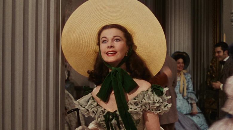 Scarlett O'Hara in a big hat in Gone with the Wind