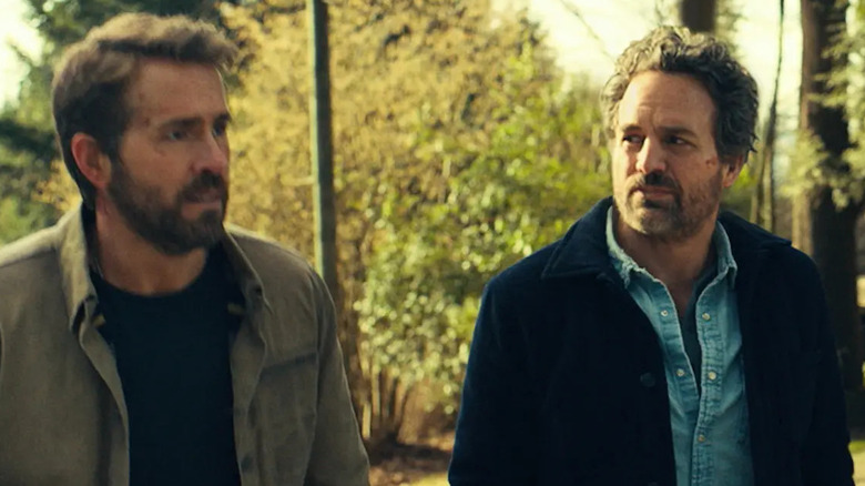 Mark Ruffalo and Ryan Reynolds walking The Adam Project