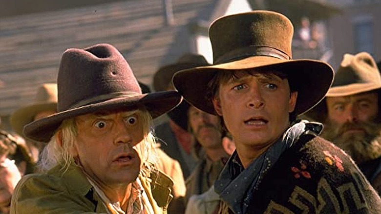 Michael J. Fox turning with Doc Brown