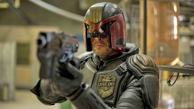 Dredd pointing gun