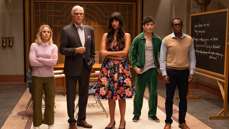 The crew of The Good Place make their case in Heaven.