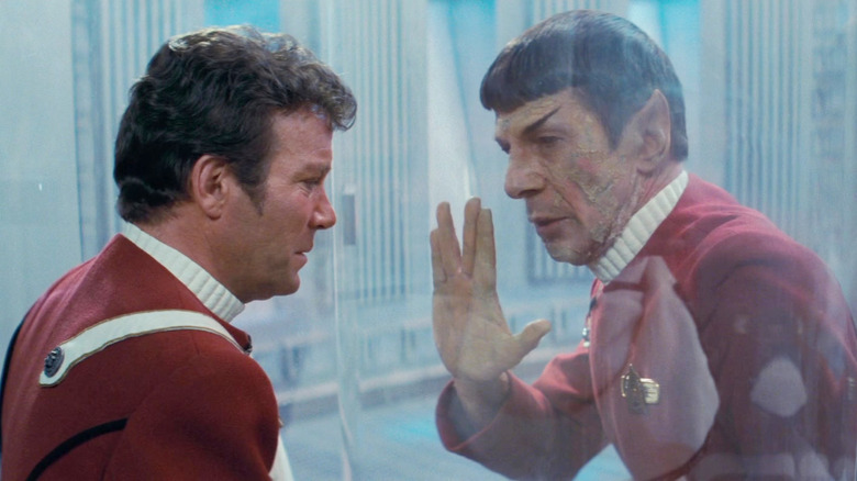 Spock making the "Live Long and Prosper" gesture at Kirk in Star Trek II: The Wrath of Khan