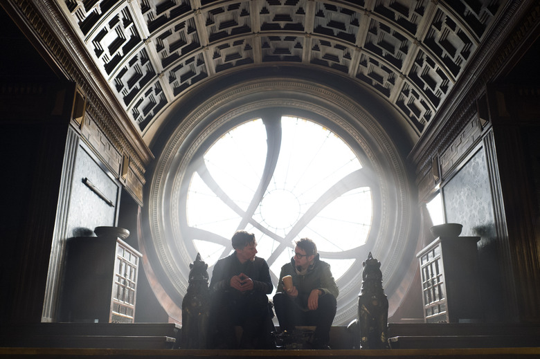 Benedict Cumberbatch (Doctor Strange) and Director Scott Derrickson on set of Doctor Strange