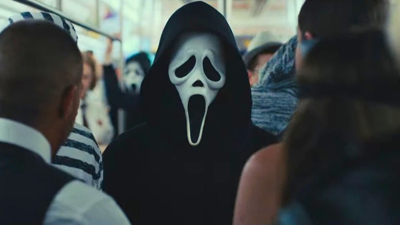 Ghostface subway crowd
