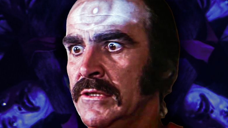 Sean Connery as Zed looking alarmed in Zardoz