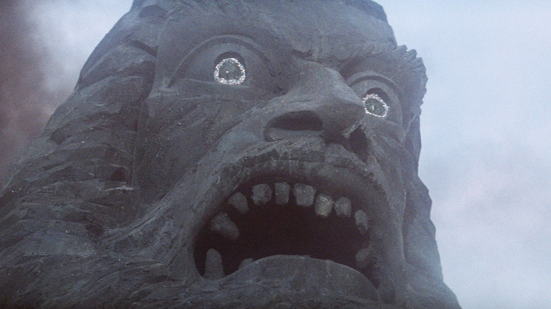 The stone-head monument Zardoz floats through the air in Zardoz