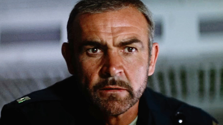 Sean Connery as William O'Niel looking concerned in Outland