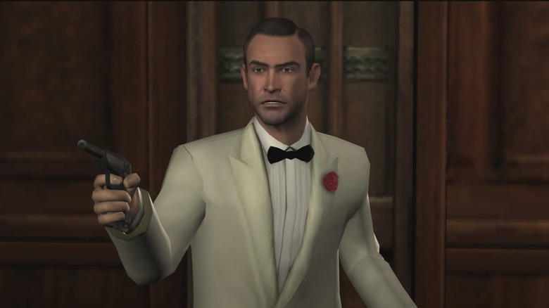 Sean Connery's James Bond holds a pistol in the video game From Russia With Love