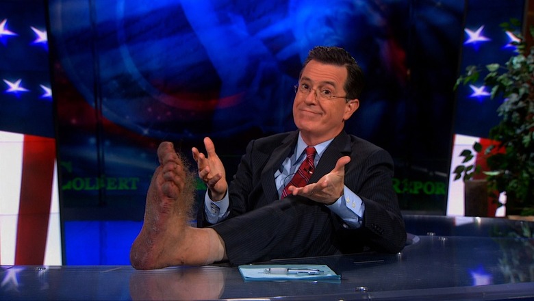 Stephen Colbert with hobbit feet