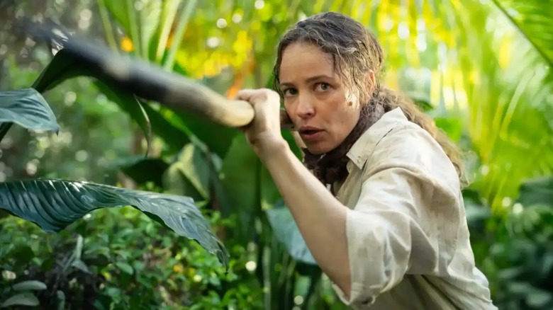 Linda Liddle with a spear in the underbrush in Send Help