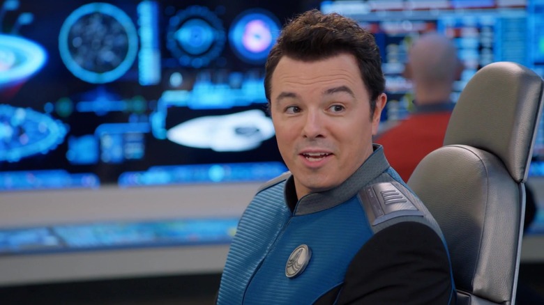 Captain Ed Mercer smiling and talking in The Orville