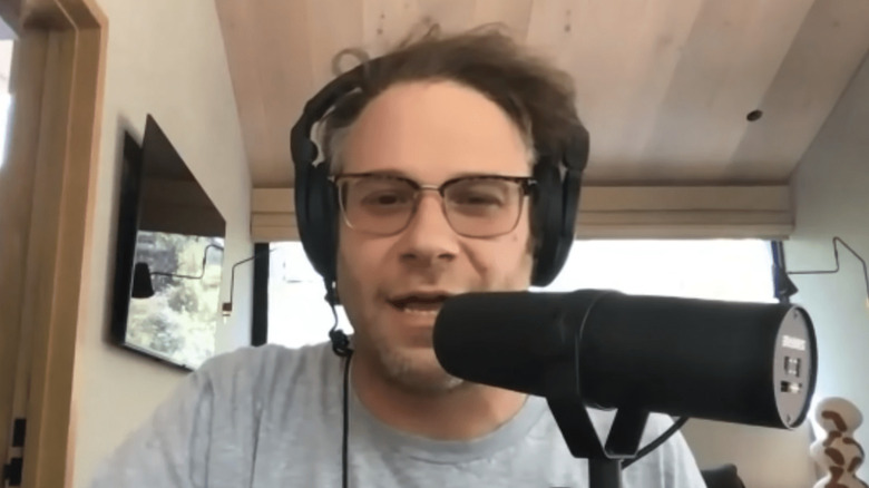 Seth Rogen at the microphone