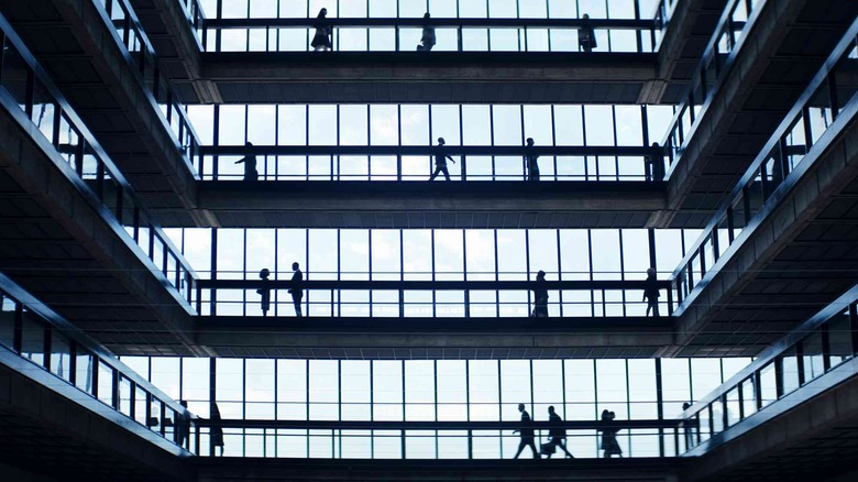 A wide snapshot from inside the Lumon building from the Severance series.