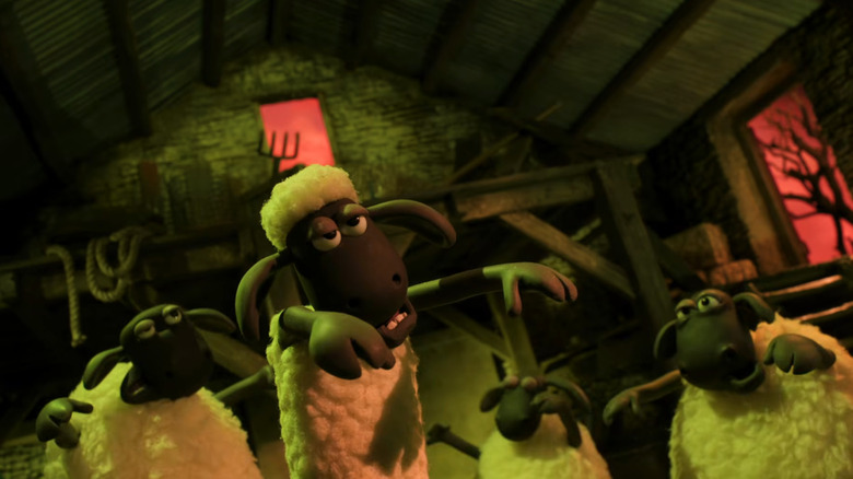The sheep waking up and acting like zombies in Shaun The Sheep: The Beast Of Mossy Bottom