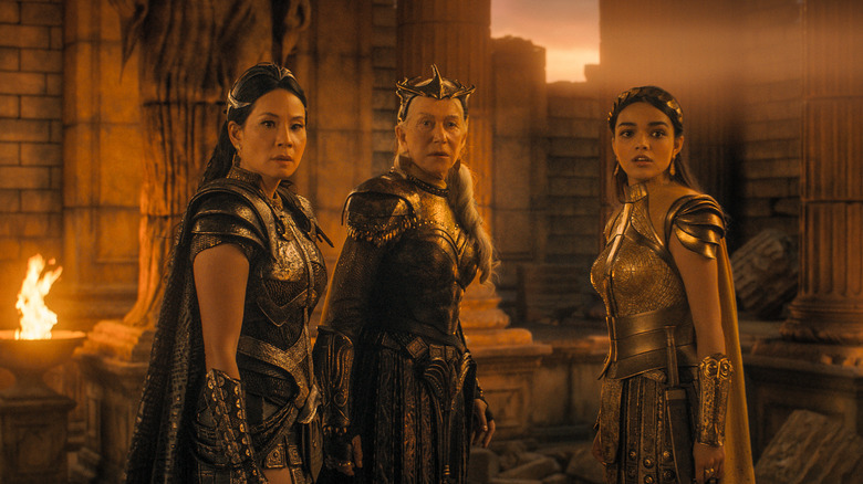 Lucy Liu, Helen Mirren, and Rachel Zegler in Shazam! Fury of the Gods