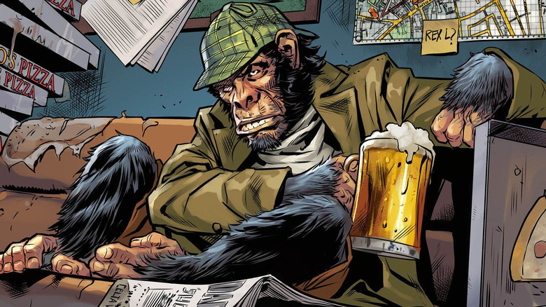 Detective Chimp holding a beer