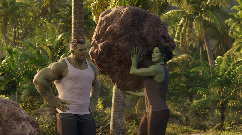 Bruce Banner and Jennifer Walters lift rocks