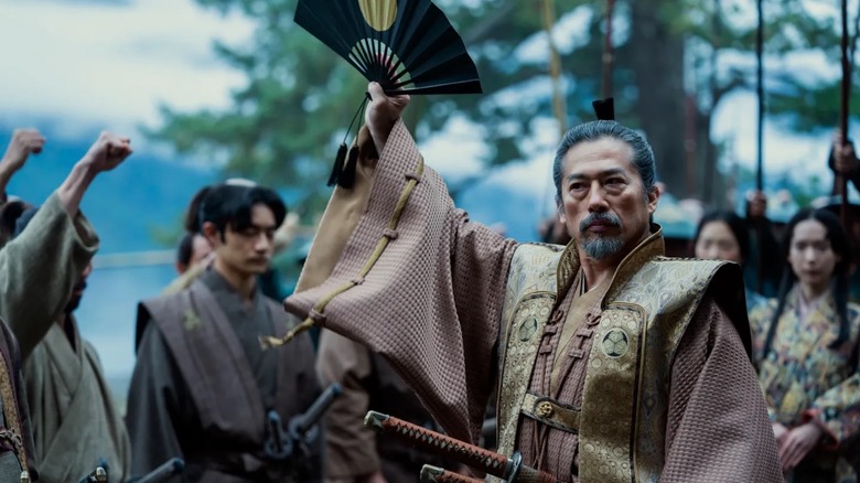 Hiroyuki Sanda holds a fan as Lord Yoshii Toranaga in Shogun