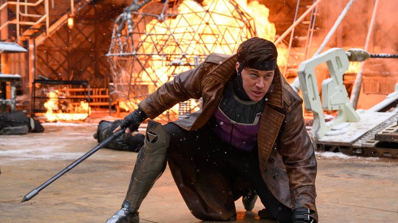 Channing Tatum as Gambit crouched with his staff in his hand in Deadpool & Wolverine