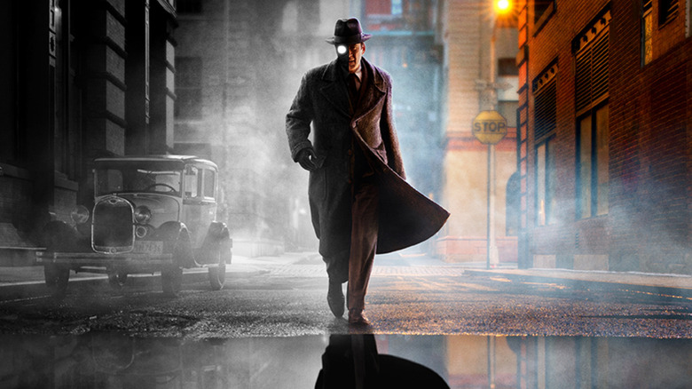 Spider-Noir key art in black and white and color