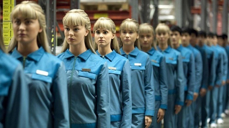 A production line of human-like female robots