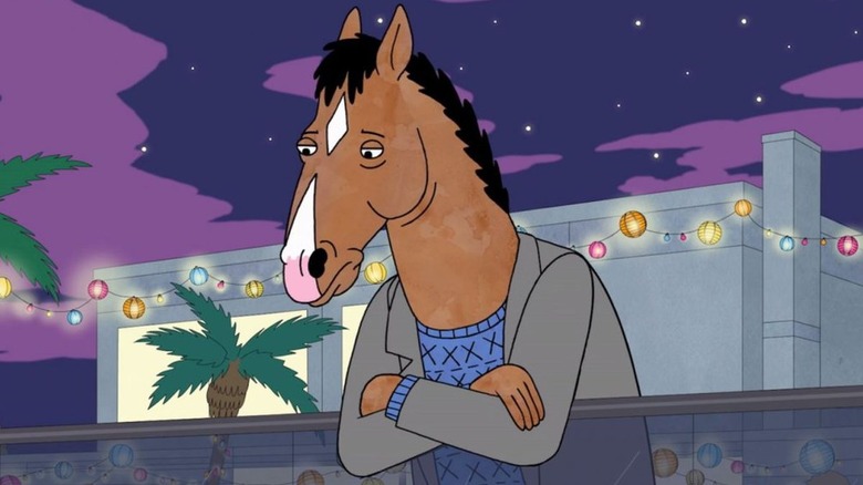BoJack Horseman standing by himself and looking sad