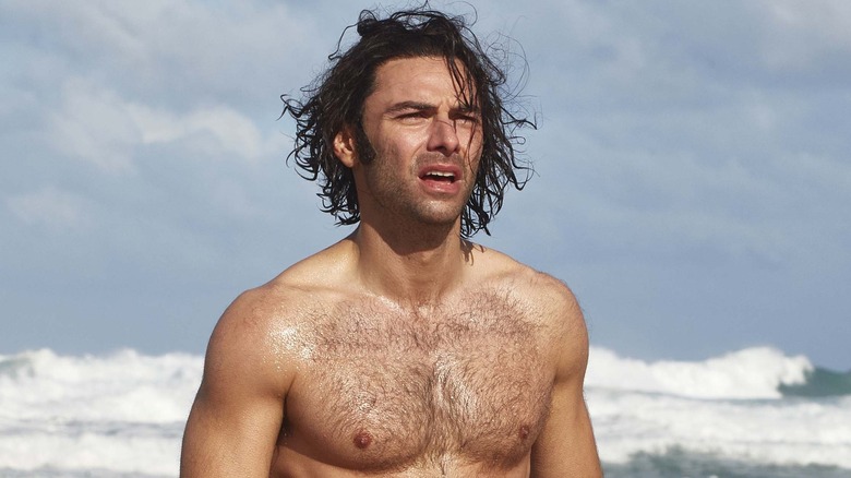Ross Poldark shirtless on Cornish beach