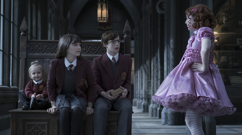 The Baudelaire orphans at Prufrock Preparatory School
