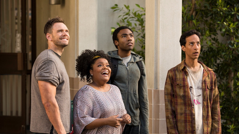 Joel McHale, Yvette Nicole Brown, Donald Glover, and Danny Pudi in "Community"