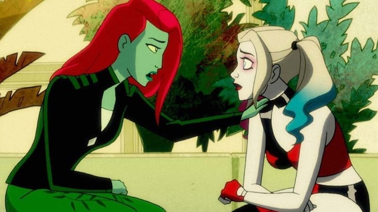 Poison Ivy consoles Harley Quinn