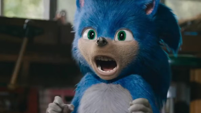 The original design of Sonic The Hedgehog (Ben Schwartz) before redesign it