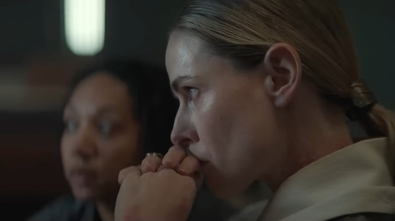 Rebecca Ferguson as Juliette Nichols staring intensely at a screen in Silo Season 3