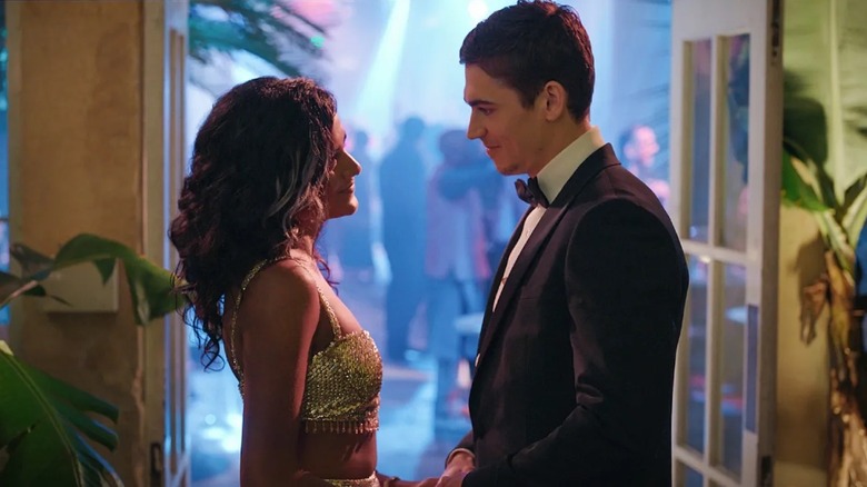 Simone Ashley as Pia and Hero Fiennes Tiffin as Charlie regard each.other adoringly in Picture This