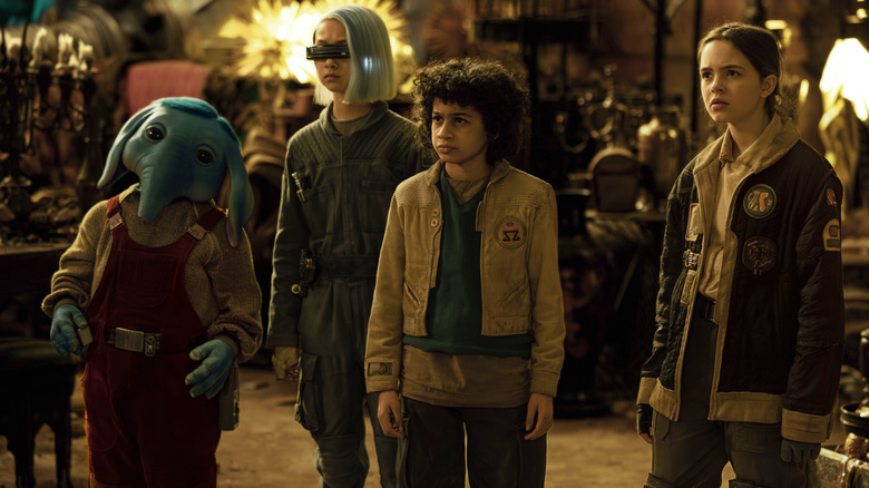 Neel, KB, Wim, and Fern in the treasure room in Star Wars: Skeleton Crew