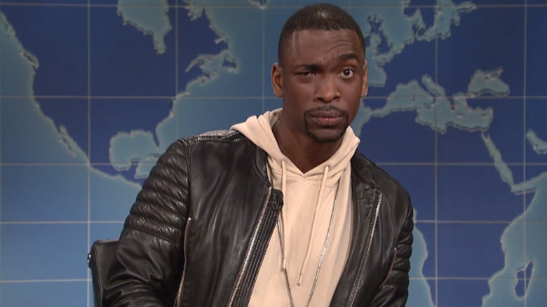 Jay Pharoah as himself raising his eyebrow on Weekend Update on SNL