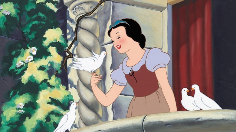 Snow White singing with the birds outside of her window in Snow White and the Seven Dwarfs