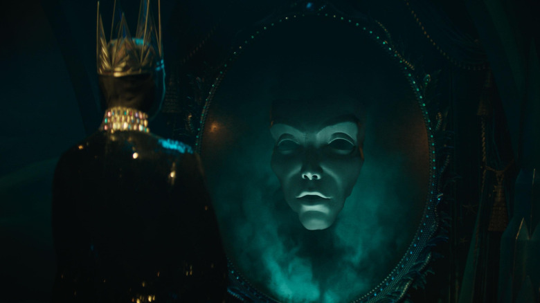 The Evil Queen speaking in front of her Magic Mirror in tje 2025 version of Snow White