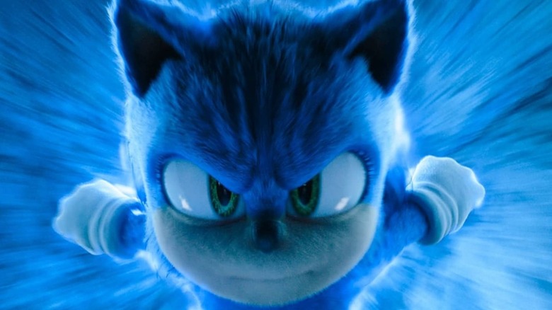 Sonic flowing through a blue tunnel in Sonic The Hedgehog 3