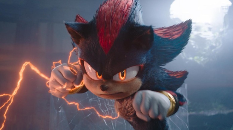 Shadow is preparing to throw an electrified punch in Sonic The Hedgehog 3