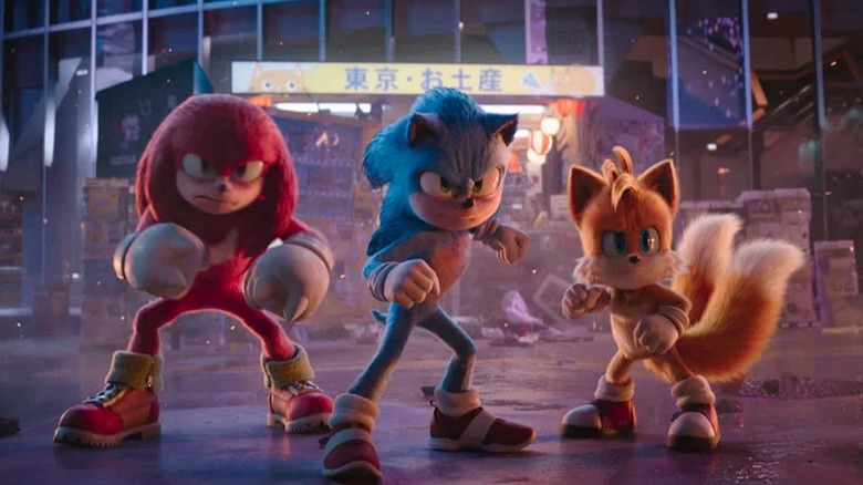 Knuckles, Sonic, and Tails stand ready for a fight in Sonic the Hedgehog 3