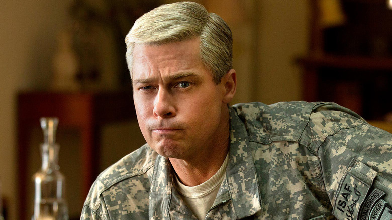 Brad Pitt making a funny face in War Machine
