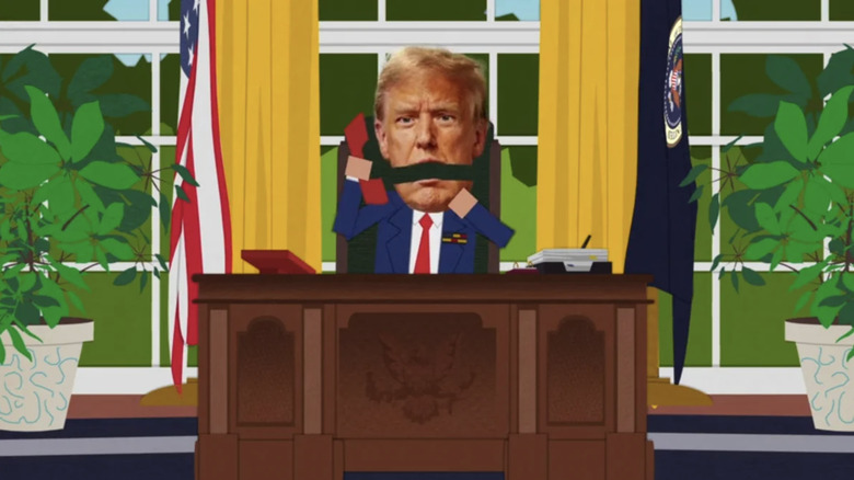 El presidente Donald Trump responde al teléfono en South Park