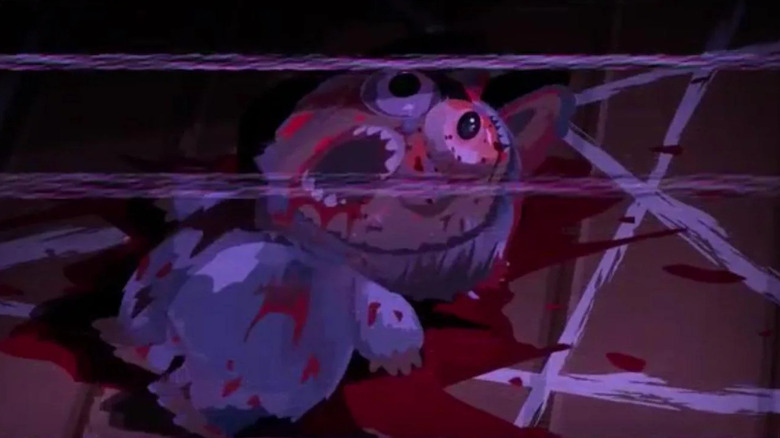 A posessed Labubu covered in blood in South Park