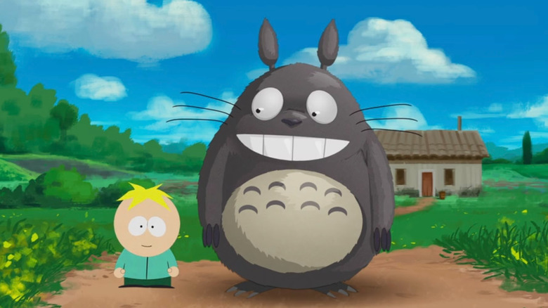 Butters standing next to Totoro in South Park