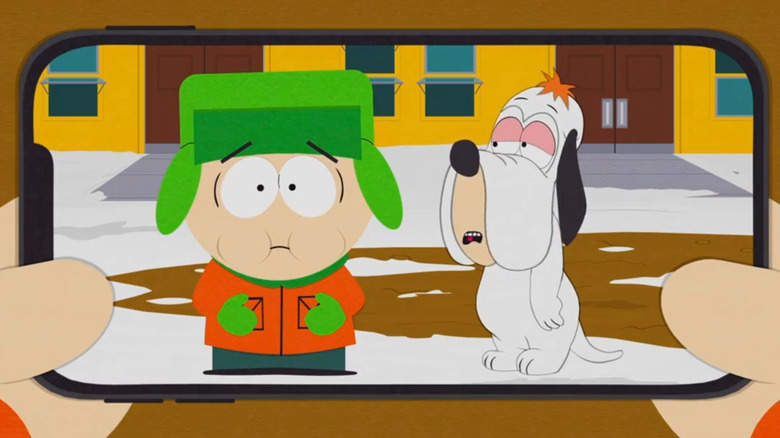 A video of Kyle trying not to throw up next to Droopy in South Park