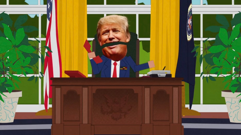 Animated Donald Trump sitting in the oval office in South Park