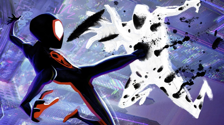 Miles Morales battling The Spot in Across the Spider-Verse